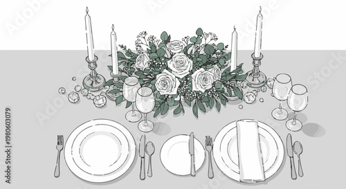 Elegant table setting with floral centerpiece and candles for a formal occasion