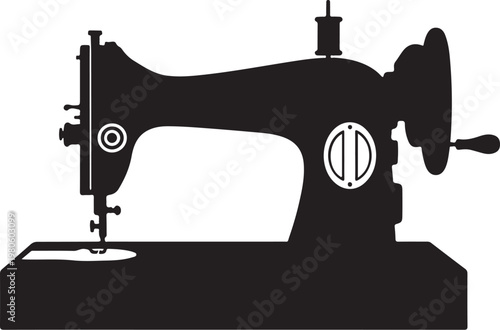 Black sewing machine silhouette with white details
