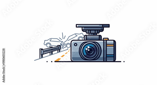 Device records accident scene with cars and guardrail on a road