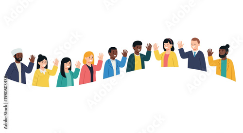 Diverse Group of People Waving Hands Together Illustration.