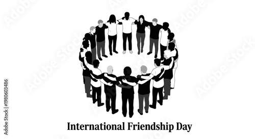 Diverse Group of People Standing in a Circle Hugging for International Friendship Day.