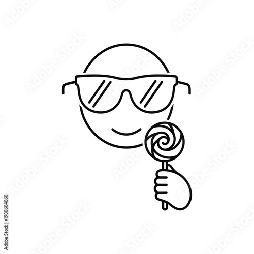 A cartoon character wearing sunglasses and holding a lollipop with a smile