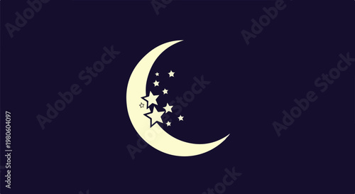 Crescent moon with stars against a dark background