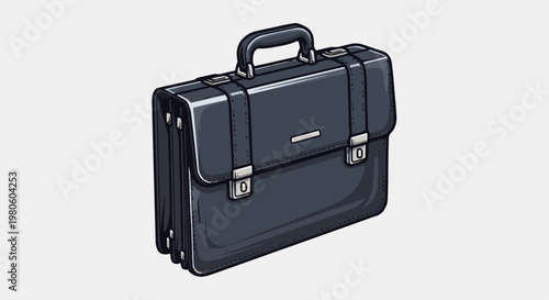 A dark, multi-compartment briefcase with metal accents and a handle