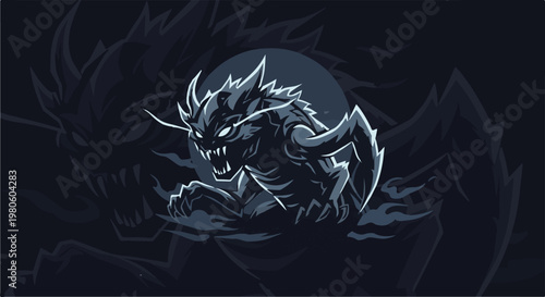 Fierce monster with sharp teeth and claws against a dark, moonlit background