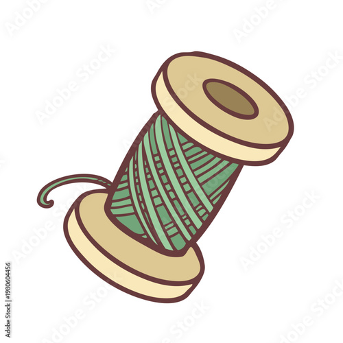 Wooden spool of sewing thread isolated on white background