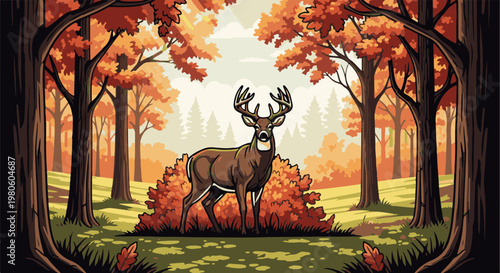 Majestic buck stands proudly amidst vibrant autumn foliage
