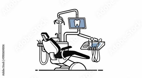 Modern dental examination chair with integrated monitor and tools