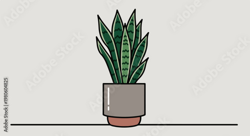 A minimalist illustration of a potted snake plant against a plain background