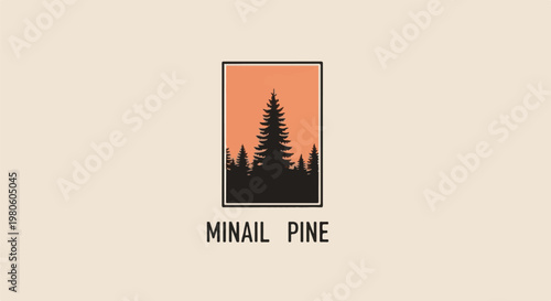 Minimalist silhouette of pine trees against an orange sky