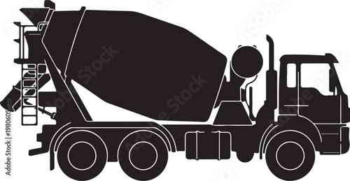 Black silhouette concrete mixer truck cement mixer