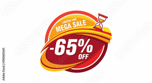 Discount offer sign with hourglass graphic