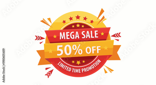 Vibrant sale banner announcing a 50% off mega sale and limited time promotion