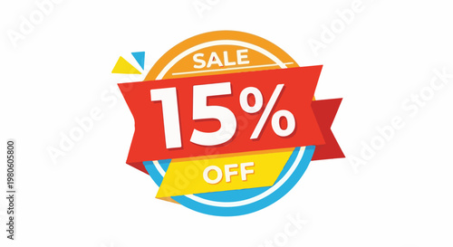 Vibrant sale banner announcing fifteen percent off with colorful accents