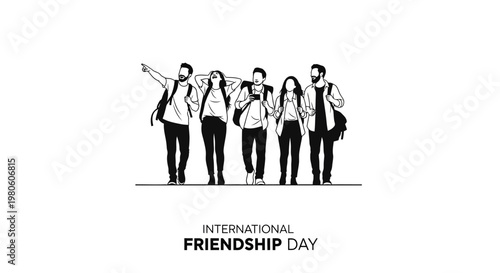 Group of young friends walking together on International Friendship Day.