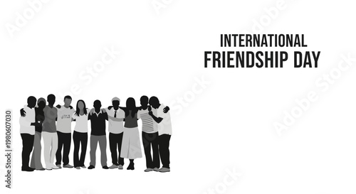 Diverse Group of People Standing Together for International Friendship Day Celebration.