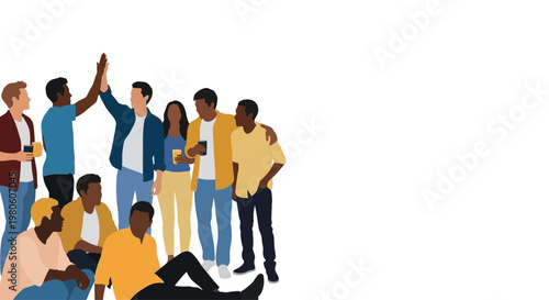 Group of diverse friends gathering and socializing together.