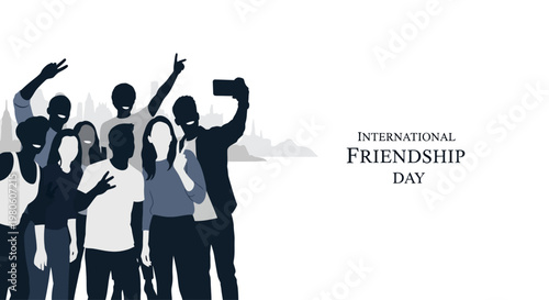 Group of diverse friends taking a selfie together for International Friendship Day.