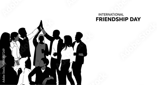 Silhouette of a diverse group of young friends celebrating together.