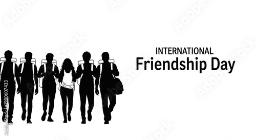 Group of young friends walking together silhouette for International Friendship Day.