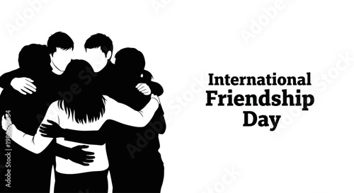 Group of diverse friends hugging together for International Friendship Day.
