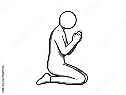 Praying Person Kneeling Line Art Illustration
