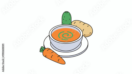 Vector Bowl of Vegetable Cream Soup with Fresh Ingredients