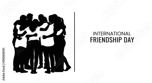 Foto Silhouette of a group of friends standing in a circle hugging together for International Friendship Day