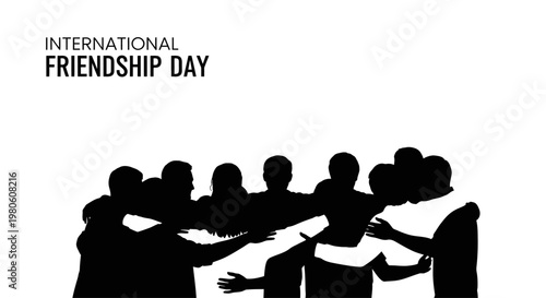 Silhouette of a group of friends standing in a circle hugging.