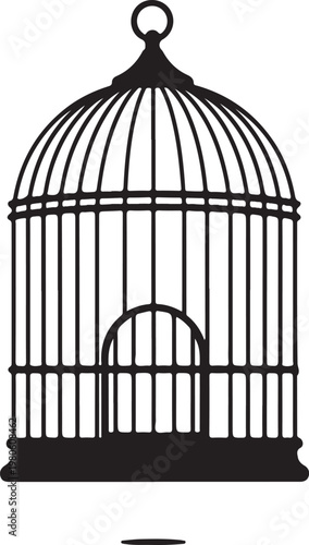 Black silhouette of a birdcage with a dome and open door