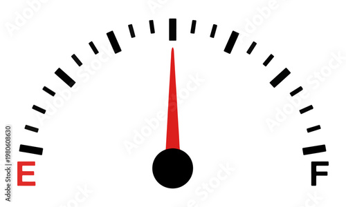 Принти на полотні Fuel Gauge Indicator with Red Needle Pointing at Half Full Mark