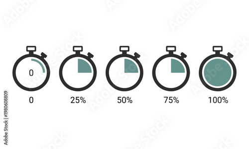 Stopwatch Progress Timer Icons Set from 0 to 100 Percent