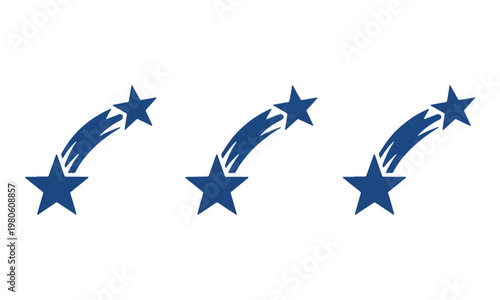 Blue Shooting Star Symbols Isolated on White