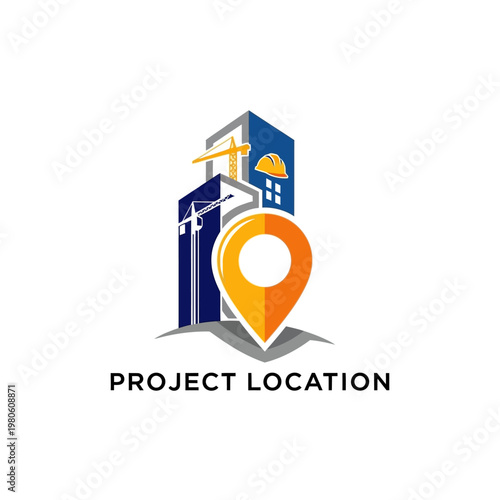 Construction Project Location Logo with Building and Map Pin