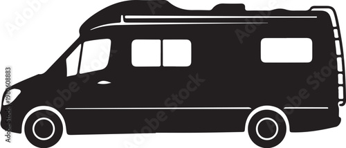 Black silhouette of a camper van vehicle motorhome