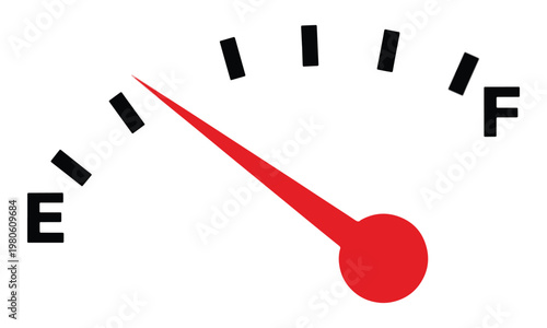 Fuel Gauge Needle Pointing to Empty Level Isolated on White