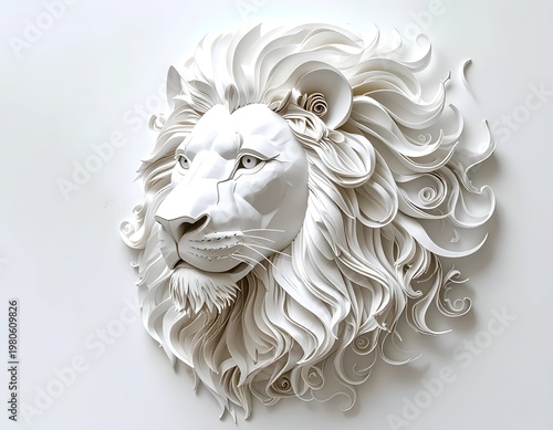Spectacular high relief 3D rendering of a majestic white lion head sculpture isolated on a clean background.