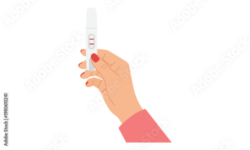 Hand holding positive pregnancy test kit isolated on white