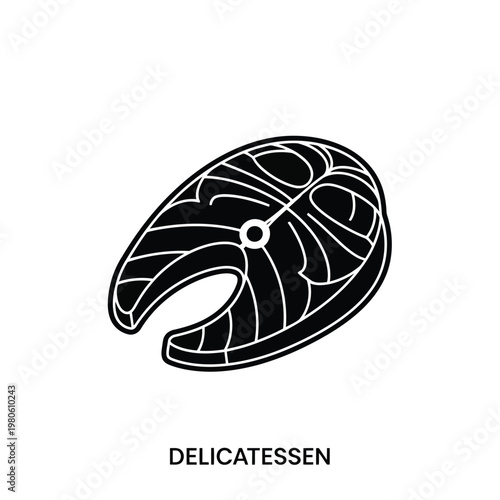 Salmon Steak Illustration: A monochrome illustration of a salmon steak, perfectly showcasing its texture and form, set against a clean, simple backdrop, inviting a sense of culinary appreciation.