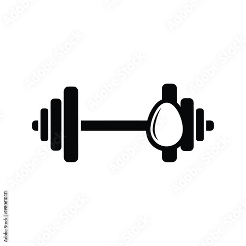 Dumbbell with Egg: A stylized, monochrome illustration of a dumbbell with an egg incorporated, symbolizing the core concepts of fitness and nutrition.