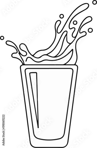 A line drawing depicts a glass with a vibrant splash of liquid erupting from its rim