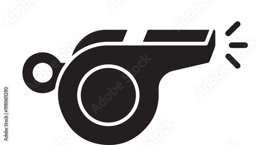 Referee Whistle Icon Vector - Minimalist Sports Signal Symbol for Foul Stoppage and Game Management Isolated on White