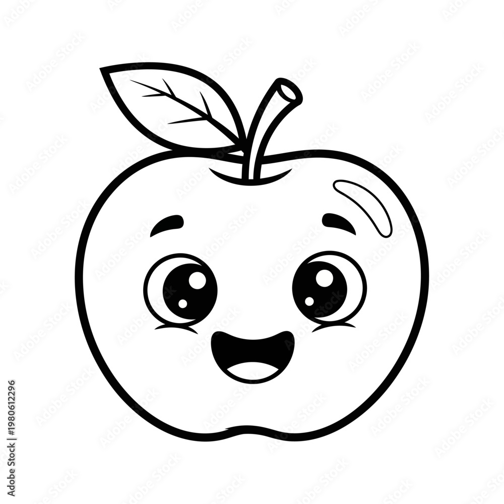 Obraz premium Cute Cartoon Apple Character Line Art Coloring Page