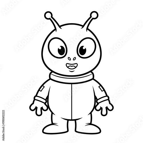 Cute Cartoon Alien Astronaut Coloring Page for Kids