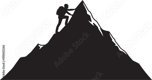 Black silhouette of a person climbing a mountain climber