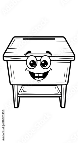 Cute Cartoon Ballot Box Character Line Art
