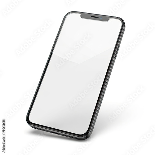 A sleek smartphone with a blank screen is displayed on a plain white background