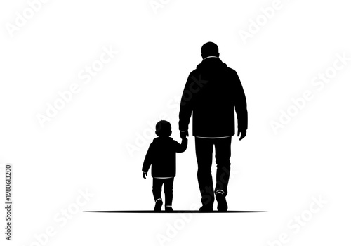 Father and Son Holding Hands Silhouette - Minimalist Family Bond and Parenting Illustration