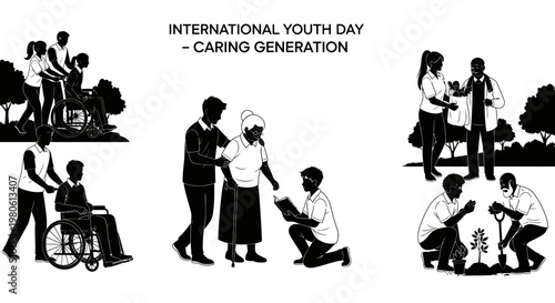 International Youth Day Caring Generation Concept Illustration.