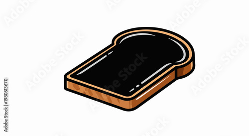 A slice of toasted bread, topped with a dark spread, presented on a white background